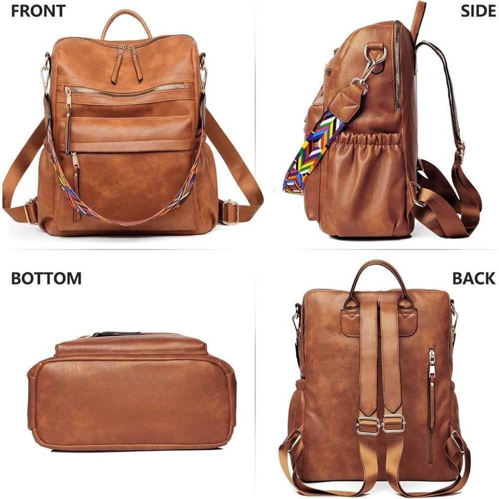 Women's Brown Purse Leather Fashion Travel Designer Ladies Shoulder Backpack - Picture 6 of 6